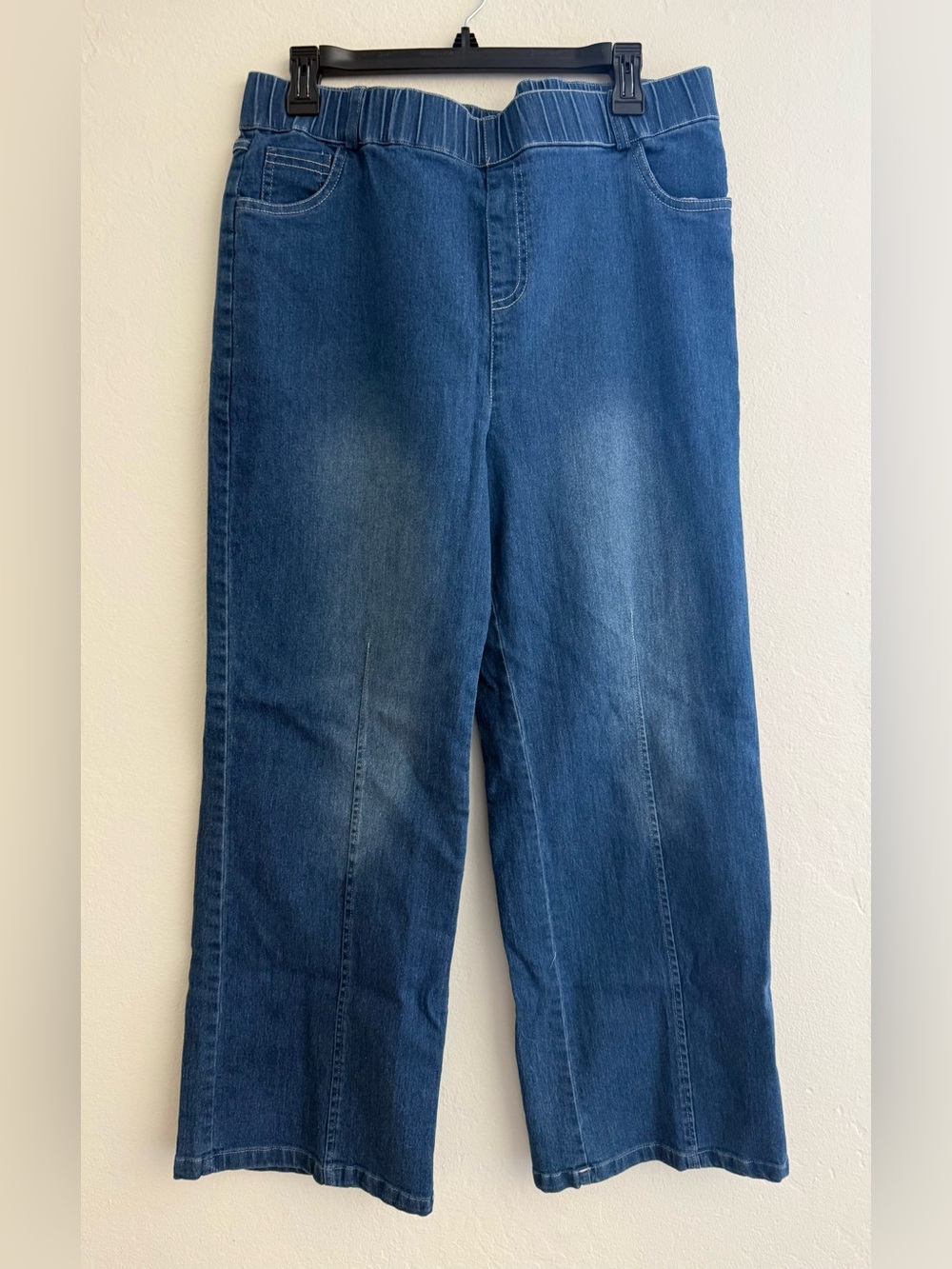 Women’s Elastic Waist WideLeg Blue Denim Jeans